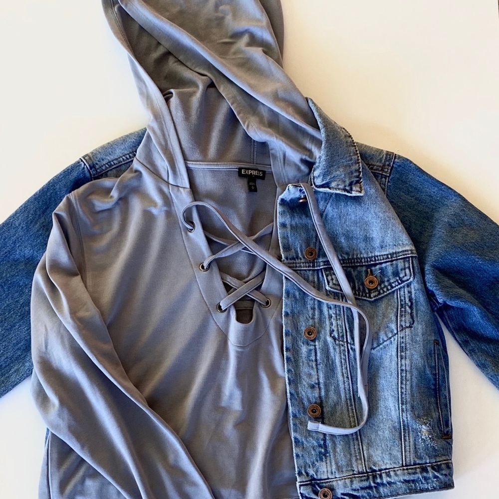 Express blue cropped hoodie sweatshirt